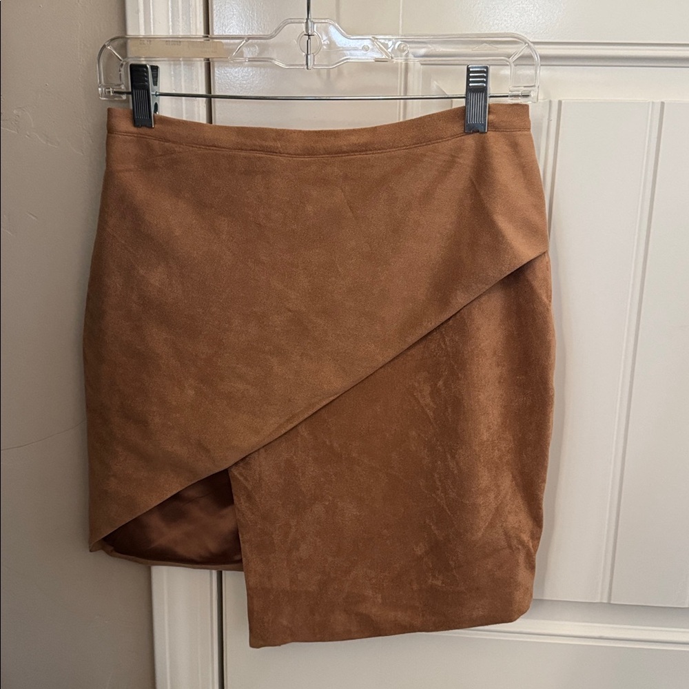 NWT Vici Camel Asymmetrical Faux Suede Skirt Size M